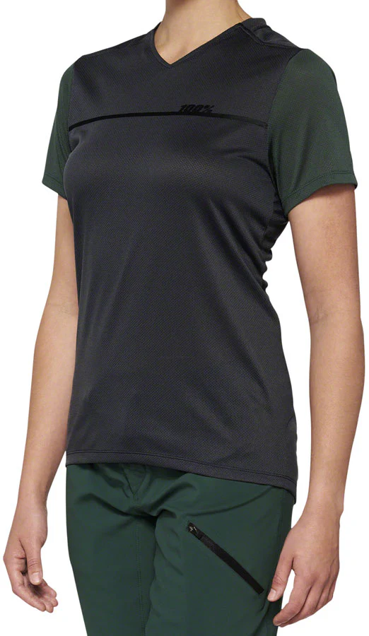 100% Ridecamp Jersey - Charcoal/Green Short Sleeve Womens Small