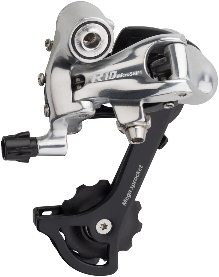 microSHIFT R10 Rear Derailleur - 10 Speed Medium Cage Black/Silver